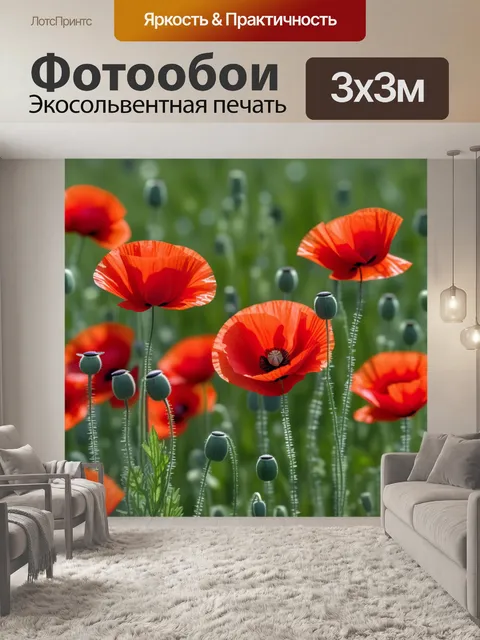 Фотообои красные маки на поле
