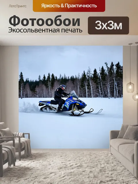 Фотообои снегоход, мчащийся по замерзшему озеру в лапландии, снятый в стиле высокоскоростной фотографии с…