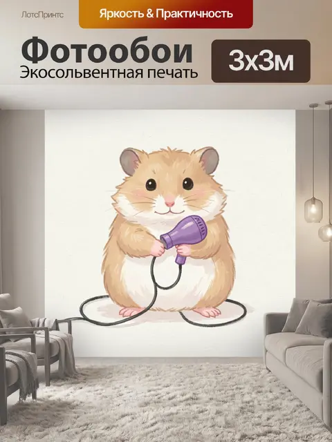 Фотообои Милый хомяк с феном
