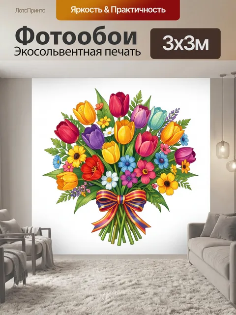 Фотообои Букет тюльпанов с яркой лентой
