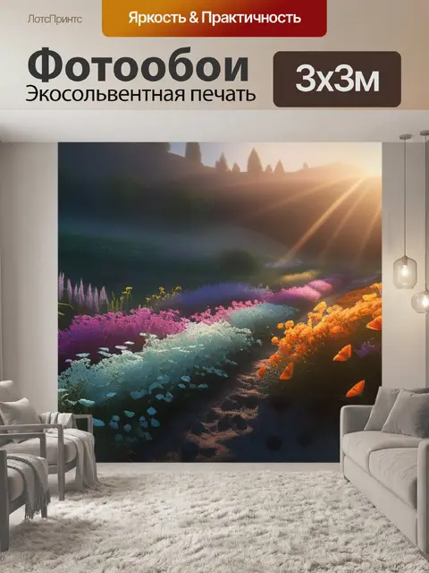 Фотообои пейзаж с цветами легкий легкий