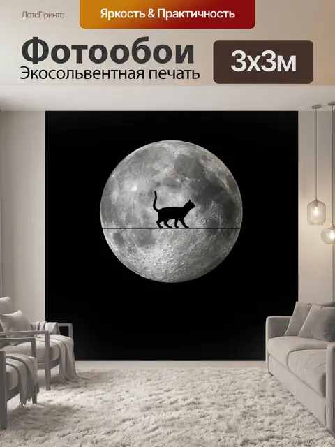 Фотообои полная луна и черный кот