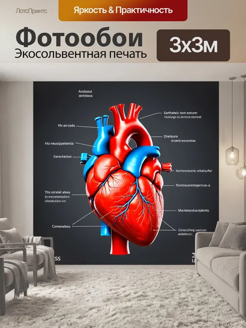 Фотообои комплексное изображение анатомии сердца с подробным описанием каждой части