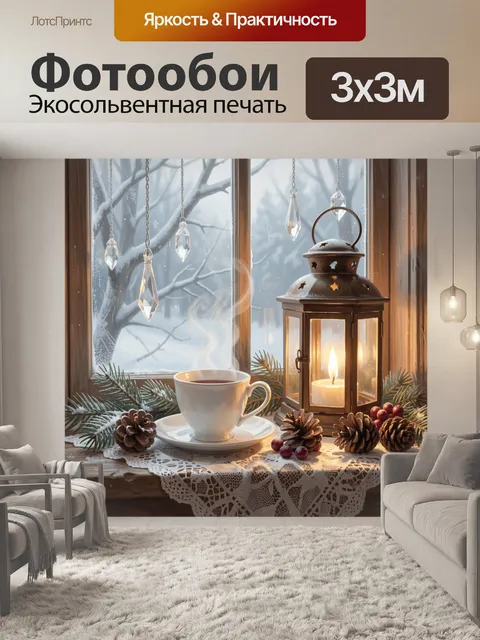 Фотообои Зимний уют у окна с свечой