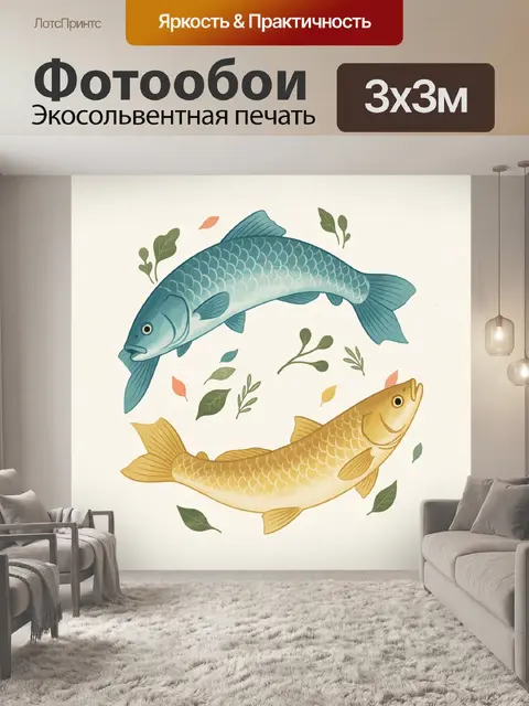 Фотообои Две рыбы среди листьев