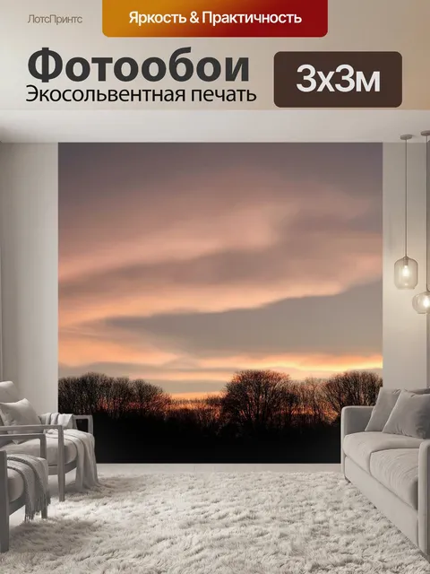 Фотообои зимний закат с бежевыми и розовыми облаками, медленно погружающимися в ночное небо