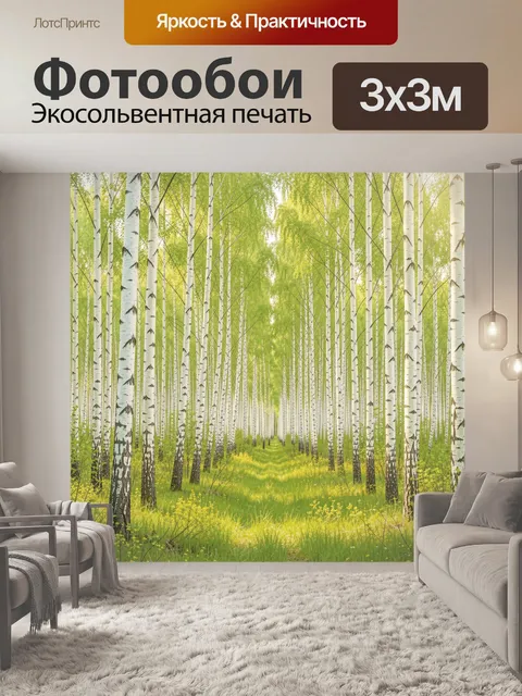 Фотообои Берёзовая аллея в зелени