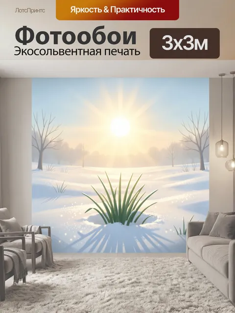 Фотообои Зимний рассвет в заснеженном поле