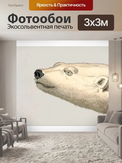 Фотообои Винтажное Искусство Белый Медведь Белый