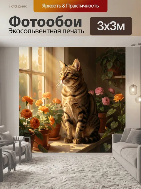 Фотообои Полосатый кот у окна