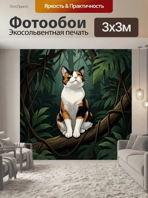 Фотообои Кошка в тропических джунглях