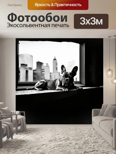 Фотообои французский бульдог лежит на каменном подоконнике
