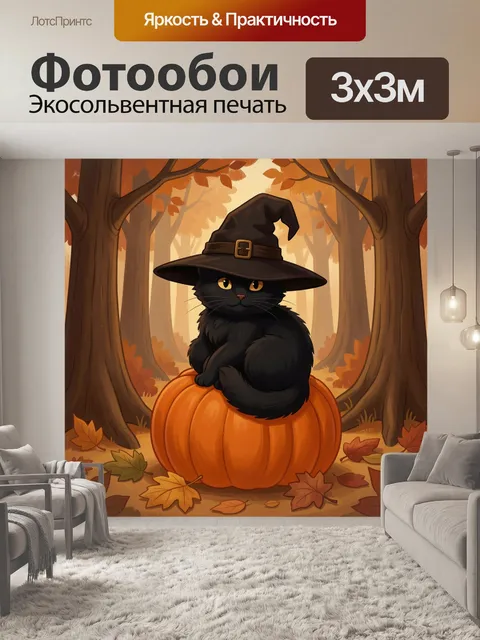 Фотообои Черный кот в ведьминой шляпе