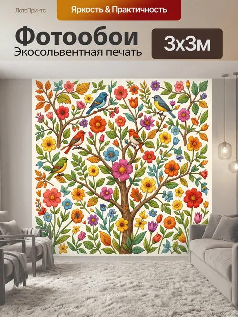 Фотообои Птички на ветвях в цветах