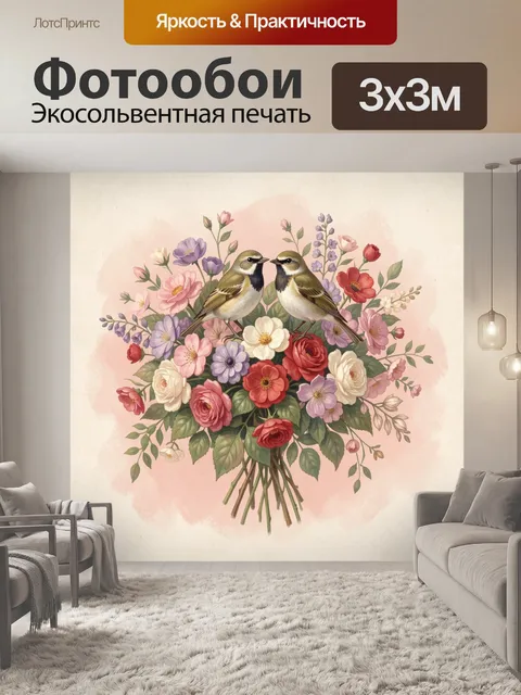 Фотообои Птицы среди цветочного букета