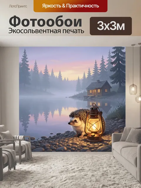 Фотообои Ёжик у лесной избушки