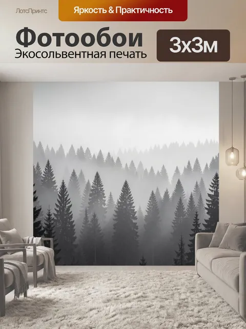 Фотообои Туманный хвойный лес