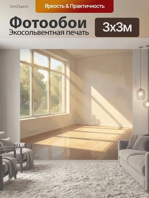 Фотообои Солнечная комната с большими окнами