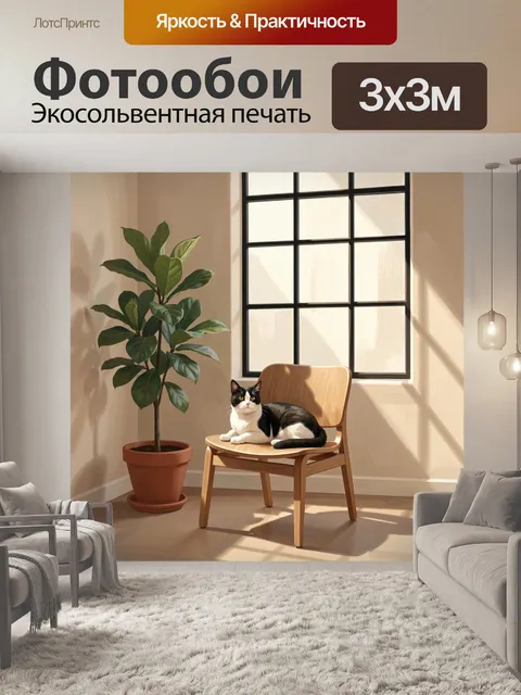 Фотообои Черно-белый кот у окна