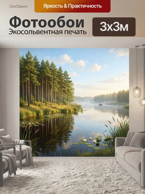 Фотообои Лесное озеро с лодкой