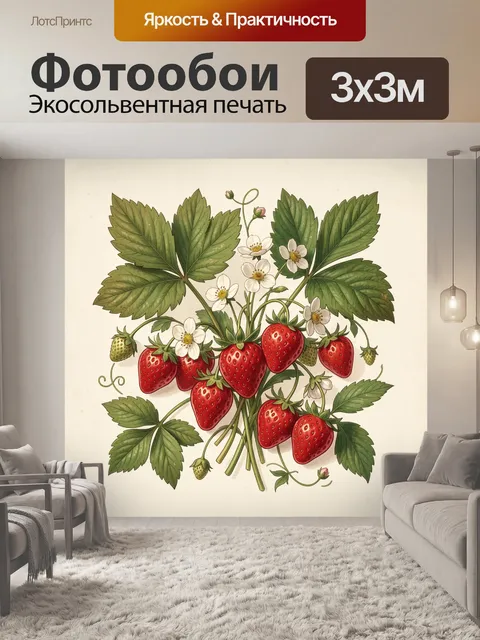 Фотообои Ботаническая иллюстрация лесной земляники