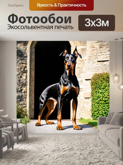 Фотообои доберман, стоящий на страже у двери замка в средневековье