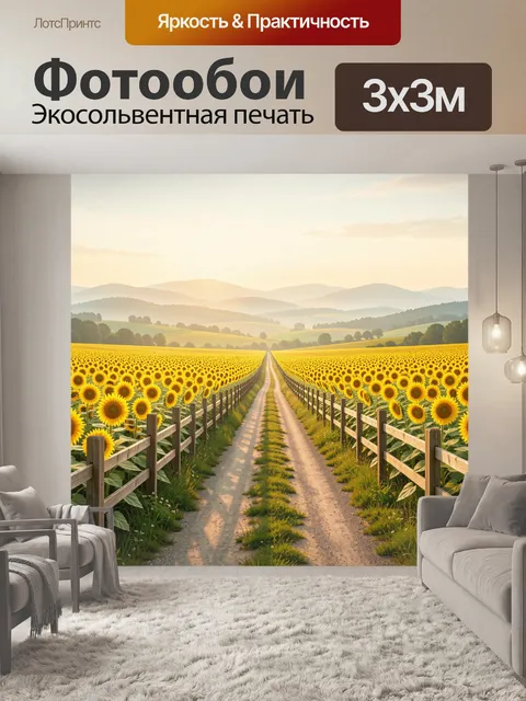 Фотообои Поле подсолнухов по дороге