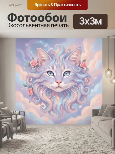 Фотообои Кошка-нежность в облаках