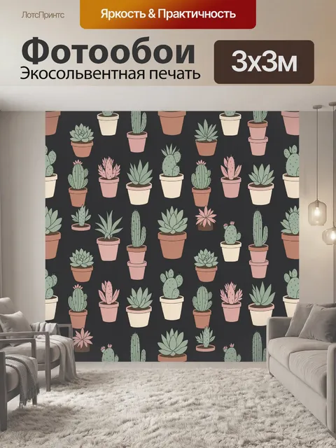 Фотообои Кактусы и суккуленты в горшках
