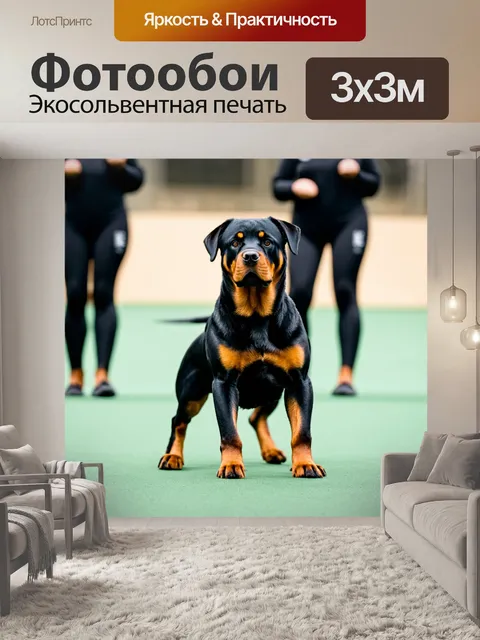 Фотообои ротвейлер, активно участвующий в тренировке по послушанию, сосредоточенный на команде