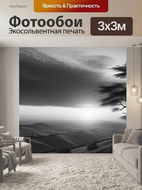 Фотообои рисовать пейзаж с закатом чернобелый