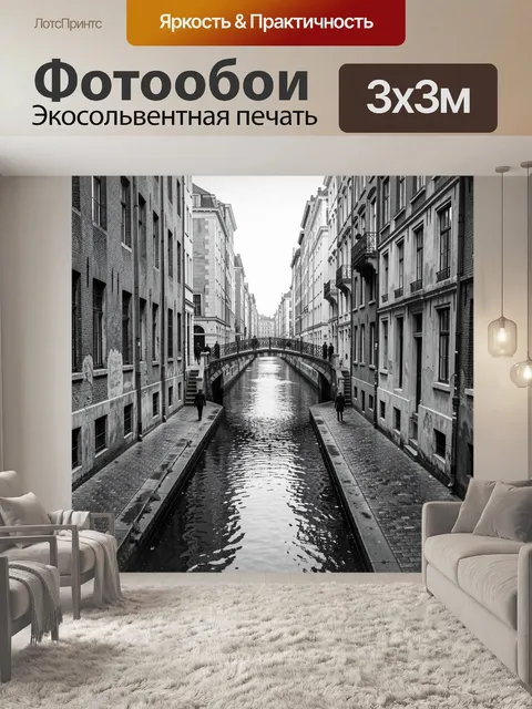 Фотообои Черно-белый канал с мостом