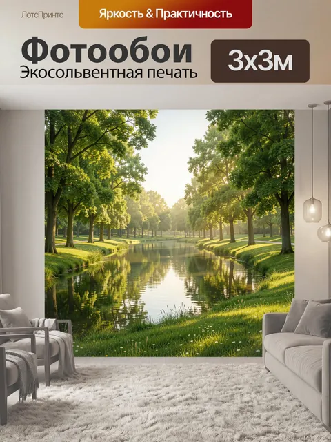 Фотообои Аллея с прудом в солнечном парке
