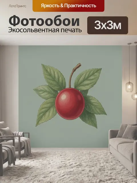 Фотообои Красное яблоко с зелёными листьями