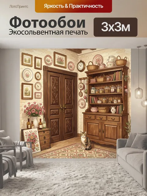 Фотообои Уютный винтажный интерьер с котом