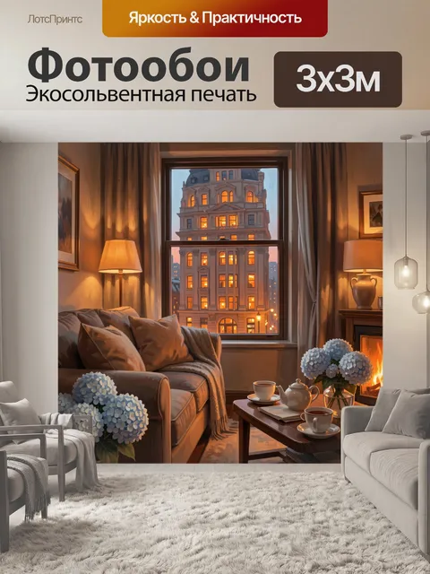 Фотообои Уютная гостиная у окна вечером
