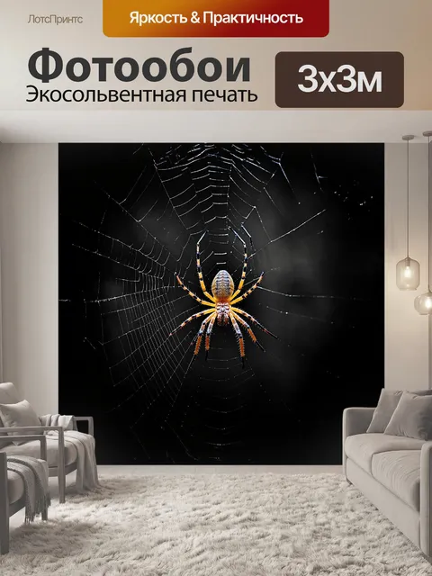 Фотообои **паук на паутине в темном и мрачном лесу