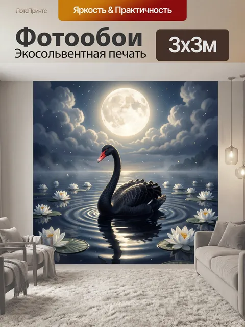Фотообои Черный лебедь под полной луной