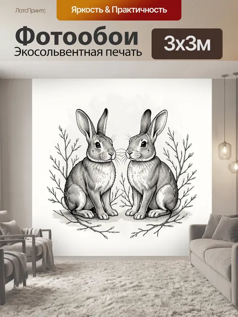 Фотообои Два зайца среди ветвей