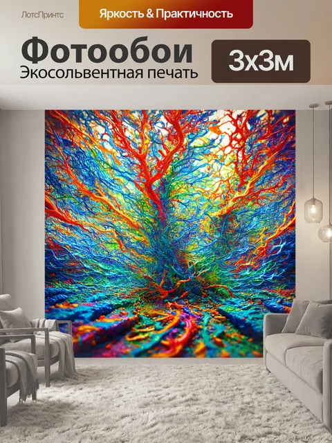 Фотообои динамическое изображение с яркими цветами и растущими формами