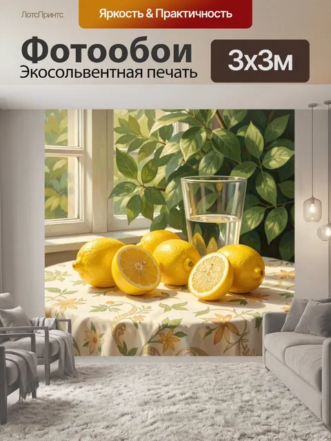 Фотообои Лимоны на столе с зеленью