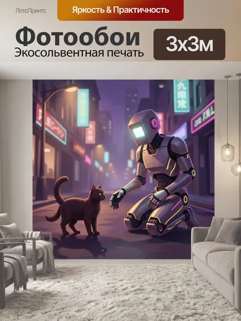 Фотообои Робот и кот в неоне