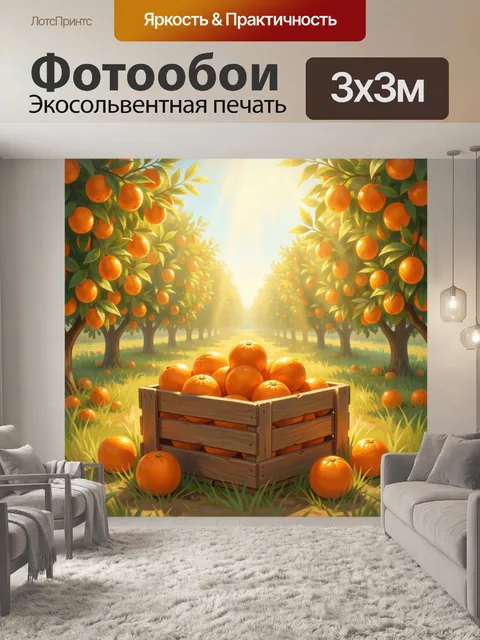Фотообои Апельсиновый сад с деревянным ящиком