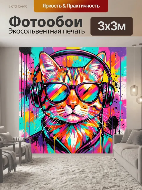 Фотообои Яркий кот в наушниках