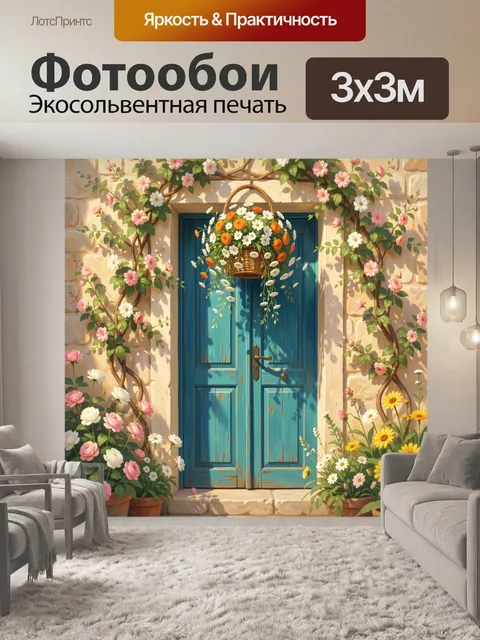 Фотообои Цветущая дверь с корзиной