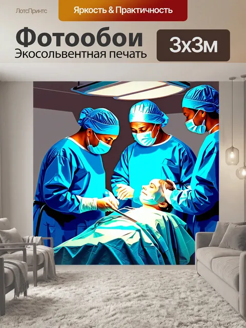 Фотообои цифровая живопись в стиле импрессионизма: сцена в операционной, где хирурги работают над пациентом