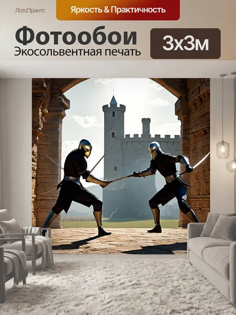 Фотообои эпический бой на фоне древних стен замка