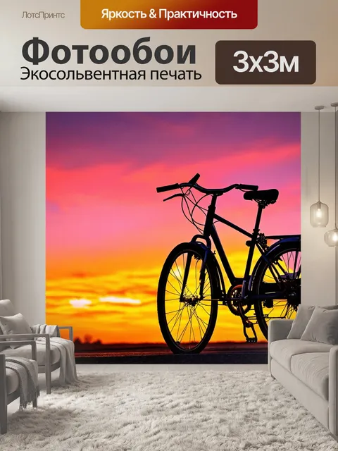 Фотообои велосипед, запечатленный на фоне заката, с яркими окрасками в небесах