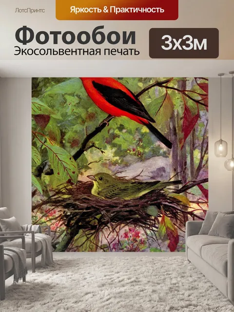 Фотообои Картина Алая Танагра Птица