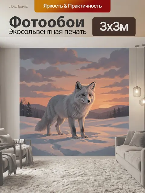 Фотообои Серый волк на зимнем закате